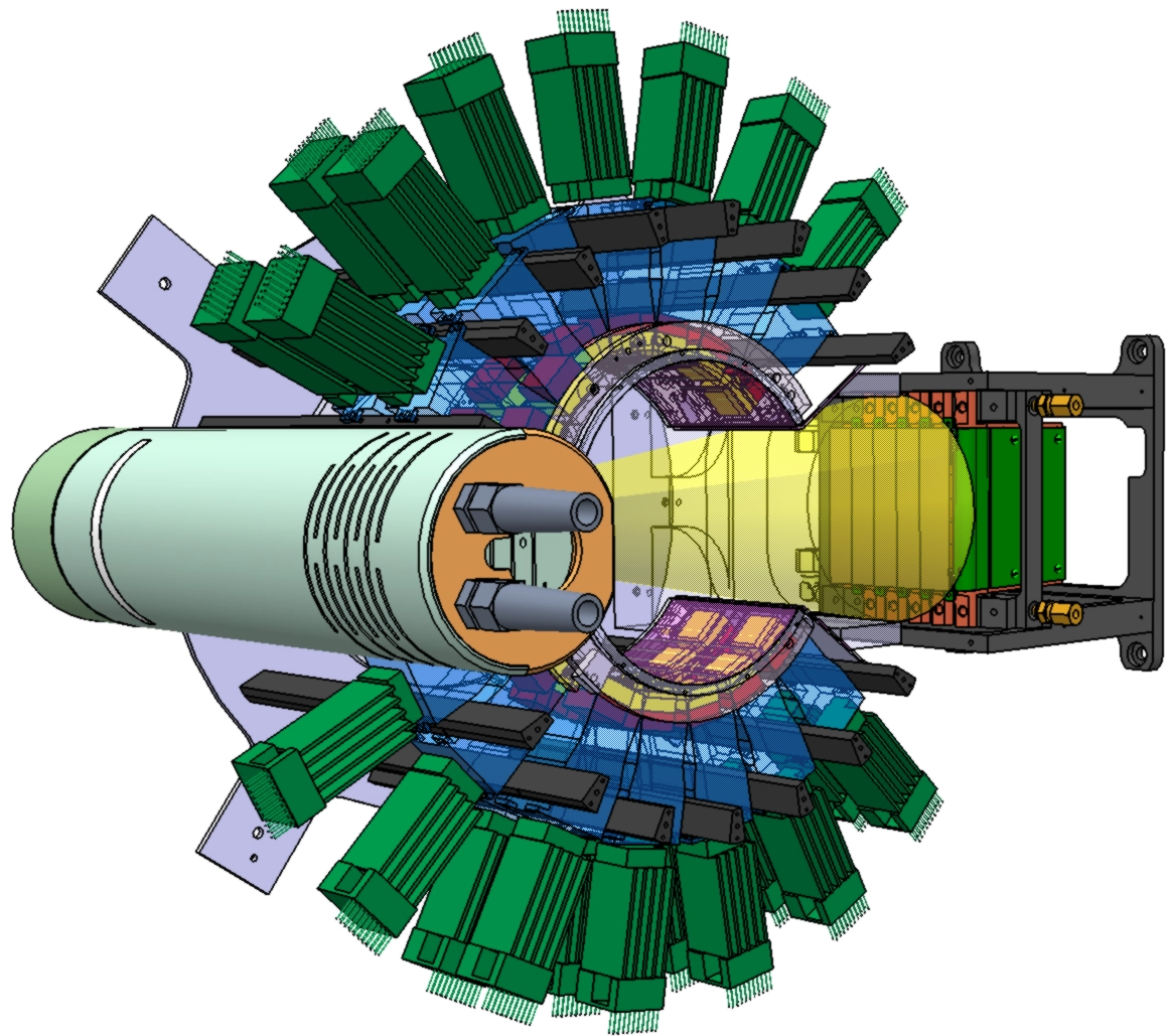 The layout of the ClearPET/XPAD dual-modality scanner mounted on a rotating gantry.